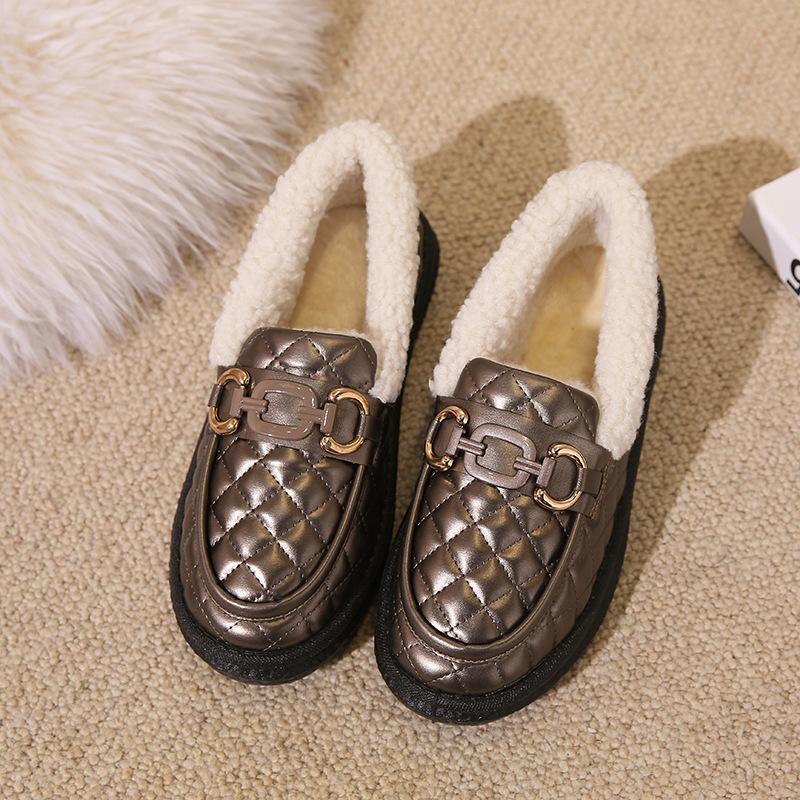 Winter velvet non-slip beanie shoes women's flat bottom one pedal fashion warm soft sole pregnant women snow boots cotton shoes