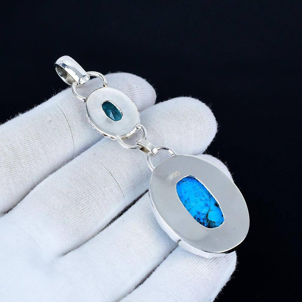 Tibetan Turquoise Pendant, 925 Sterling Silver Handmade Jewelry, Blue Topaz Silver Pendant, Party Wear Jewelry For Women's, Pendant Gift For Her