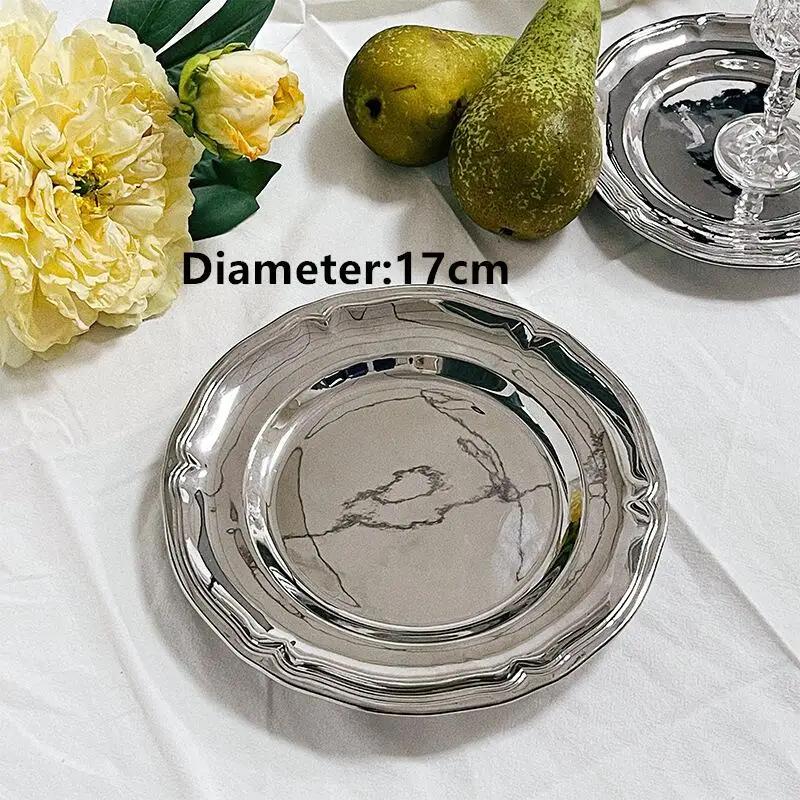 French Retro Stainless Steel Oval Tray Snack Dessert Friut Dish Plate Retro Lace Oval Plate Jewelry, jewelry, Cosmetics Storage