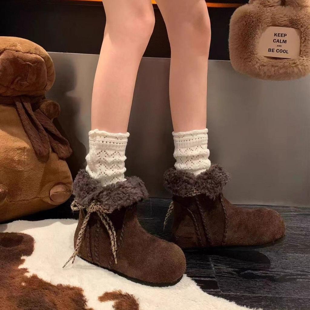 Warmth Snow Boots Women's Winter New Style Leather Fur Integrated Inner Heightening Birkenshoes Two-Way Wearable Booties