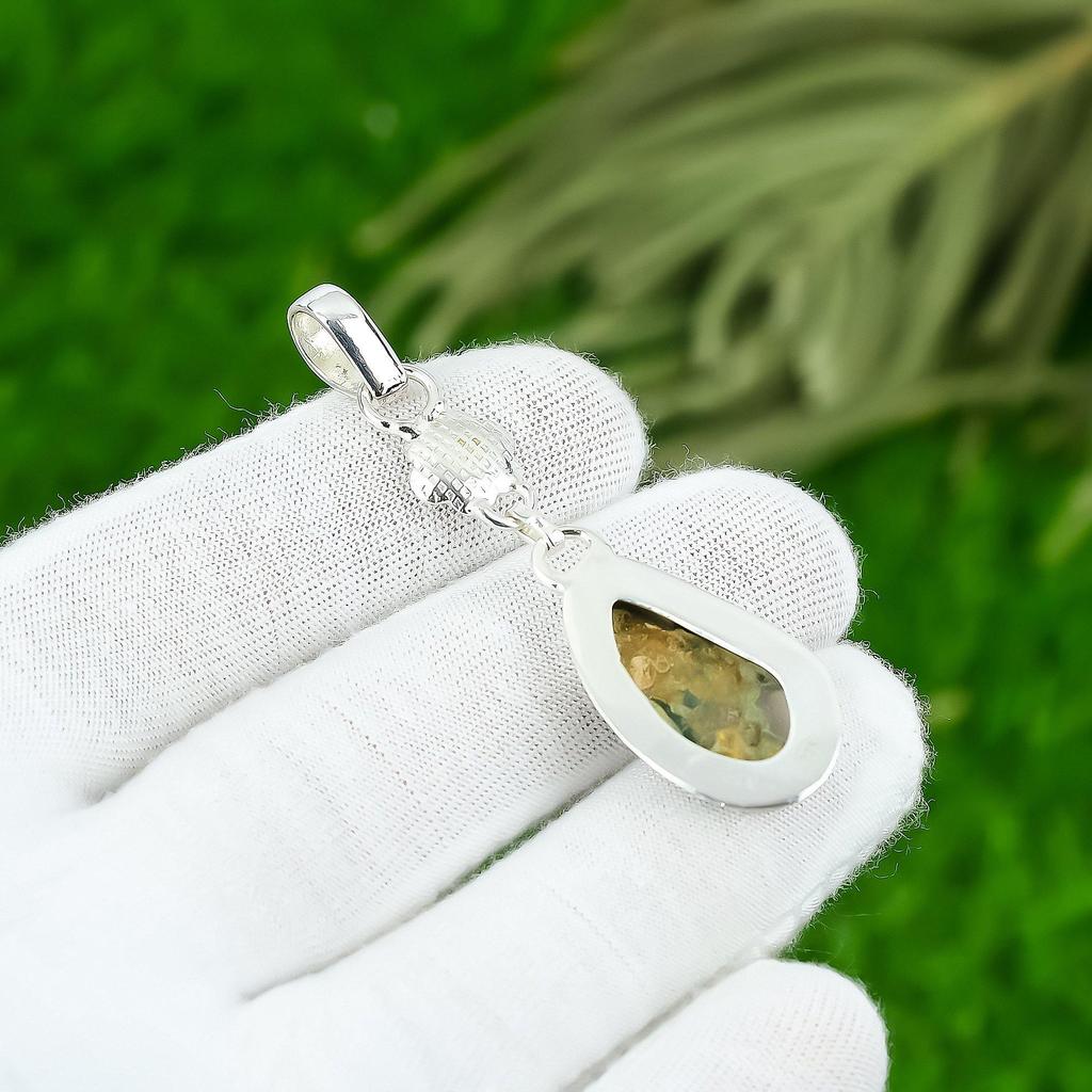 Natural Ocean Jasper Gemstone Pendant 925 Sterling Silver Jewelry For Girls