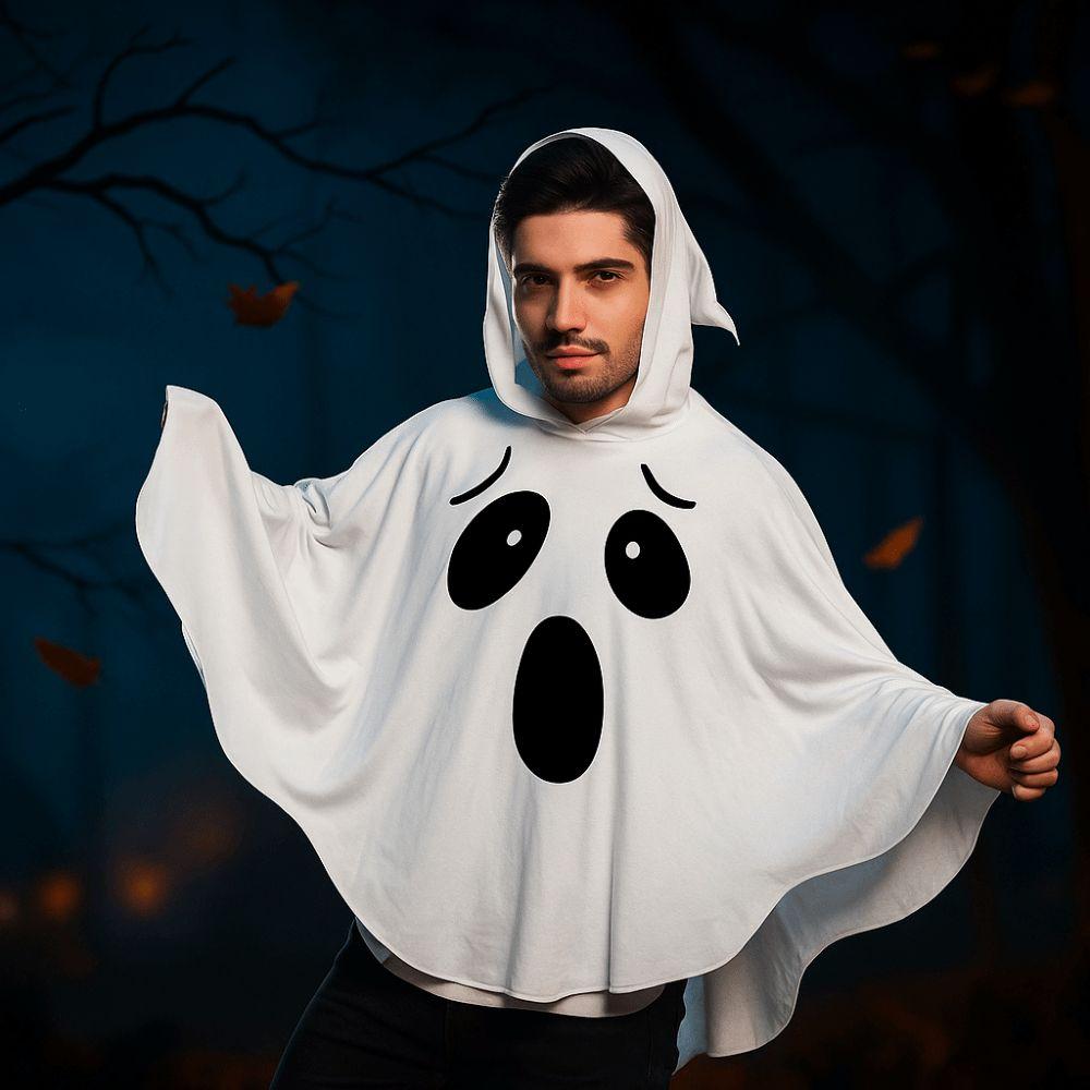 White Halloween Cloak Cape Black Eye Ghost Cosplay Costume Creative Design Pumpkin Cloak  Women
