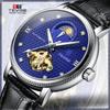 Ceas mecanic automat Tevise pentru bărbați, la modă, cu curea din piele naturală, fază lunară luminoasă, tourbillon și design popular