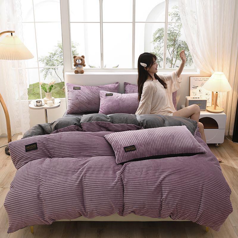 Dickes Winter-Korallenfleece-Bettdecken- und Bettlaken-Set - 4-teilige Samt-Bettwäschekollektion