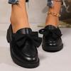 Fashion 2025 Spring Black Bow Tie Loafers Women Preppy Platform Thick Sole Pumps Lady British Retro Style Office Pu Leather Shoes Mujer