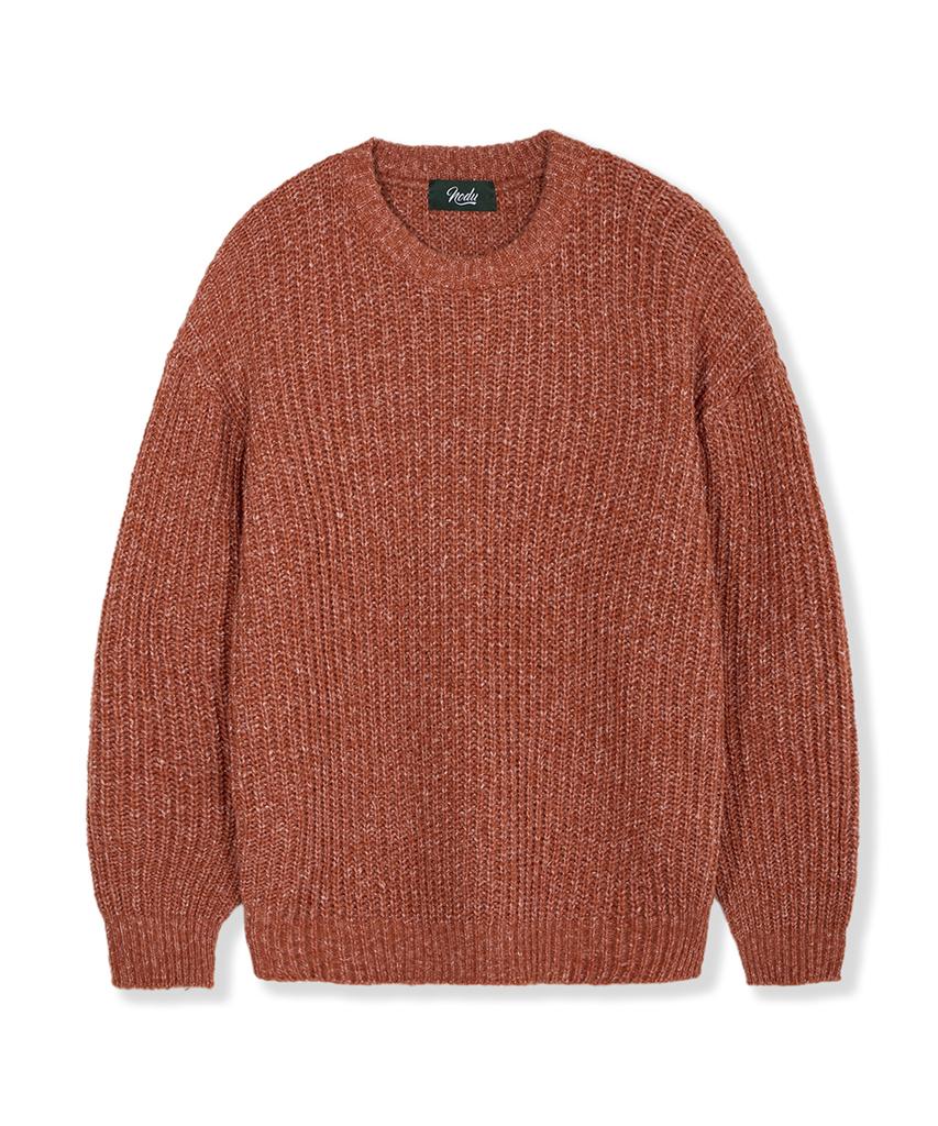 NODU Adn Heathered Hacci Round Semi-Overfit Long Sleeve Knit [Orange]