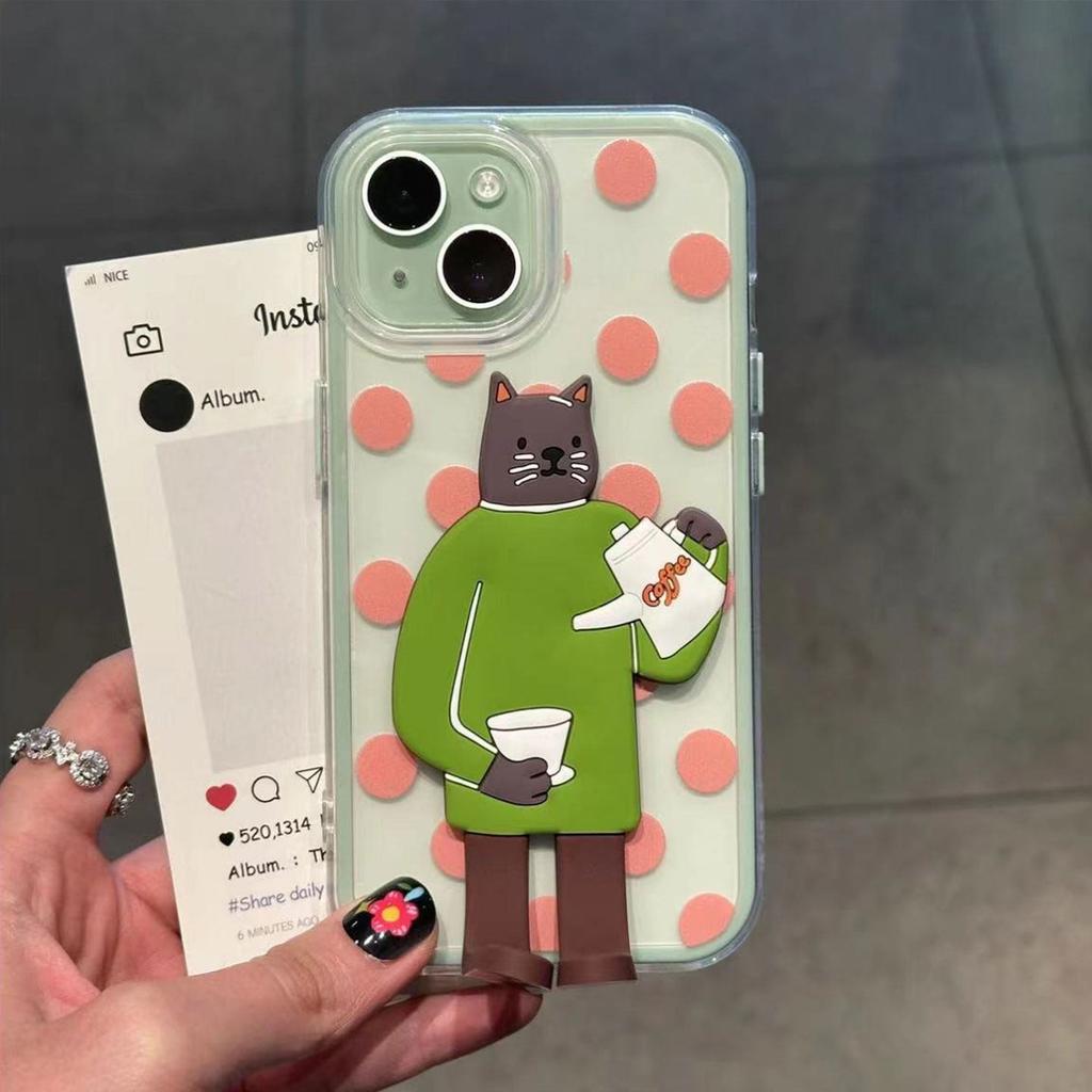 Couple Catching Fish Cat Is Suitable for Apple Promax Creative Mobile Phone Case Large Wave Point Bracket Huawei P Xiaomi