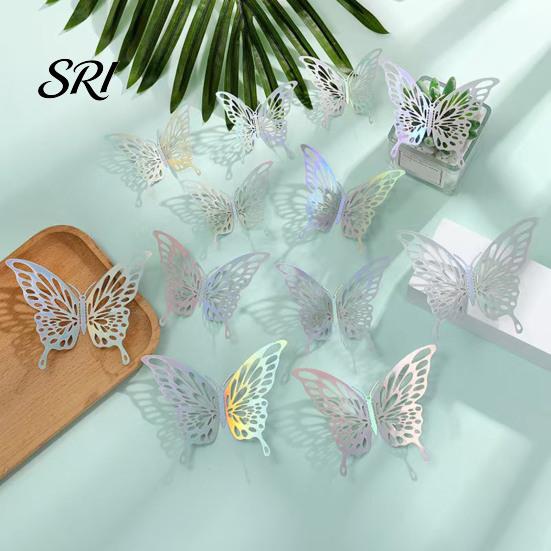 Home Atmosphere Decor 12Pcs/Set Wall Sticker 3D Hollow Butterfly Design Lightweight Easy Living Room Installation Decals Bedroom Birthday Party