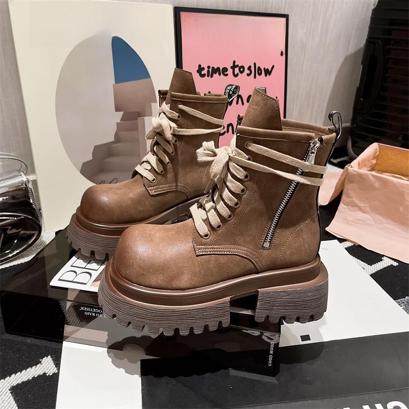 Women'S Ort  Boots  New Sle Thi Bot Heightening Motorcycle Big Head Retro Workwear Western Boots Yellow Boots