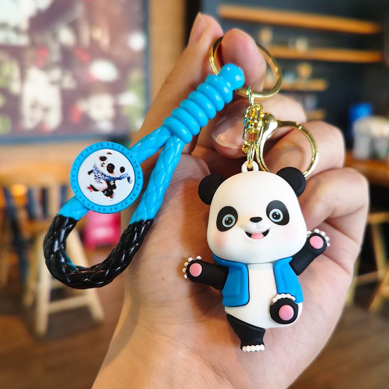 Exquisite Cute Dancing Panda Keychain: Cartoon Figurine Pendant for Women Individual OPP Bag Packaging