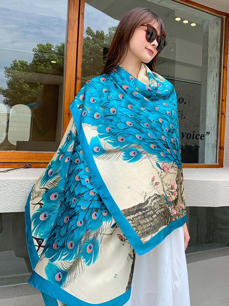 Satin Hijab Women Silk Scarf Animal Print Shawls Lady Femme Mujer Bandana Scarve Sarong Beach Wrap Pareo Bufanda Stoles Foulard