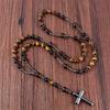 Vintage Round Bead Rosary Necklace Cross Pendant Long Beaded Prayer Necklace Unisex Retro Street Jewelry