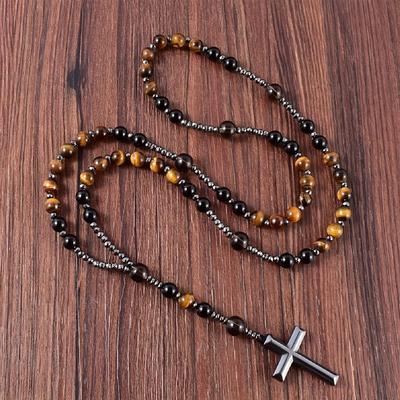 Collana Rosario con Perline Rotonde Vintage Ciondolo Croce Lunga Collana di Preghiera con Perline Unisex Gioielli Retro da Strada