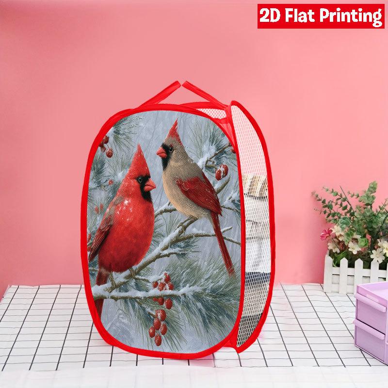 1Pcs Christmas Cardinal Pop-Up Laundry Hamper Expandable Mesh Hamper Basket for Room Bedroom Bathroom Organization Contemporary Storage