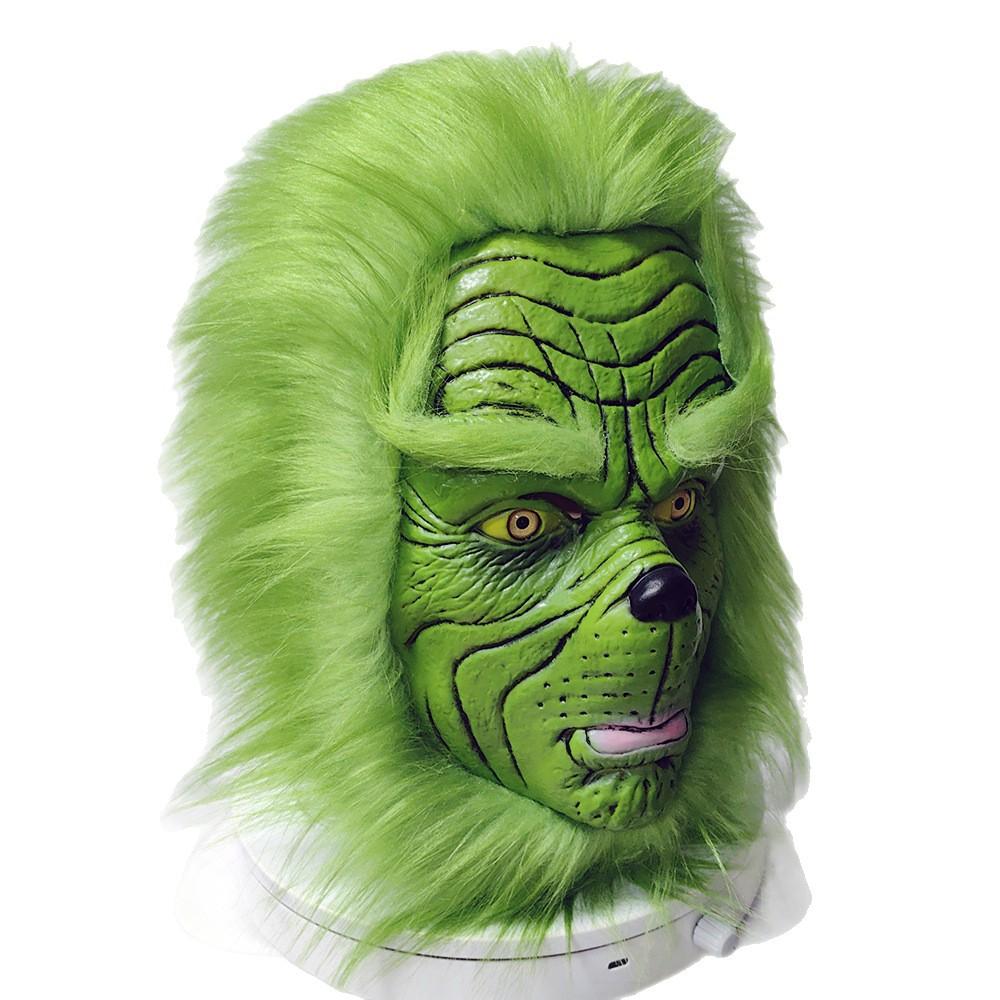 Christmas mask green furry monster Grinch headgear cosplay Funny Party Latex Mask