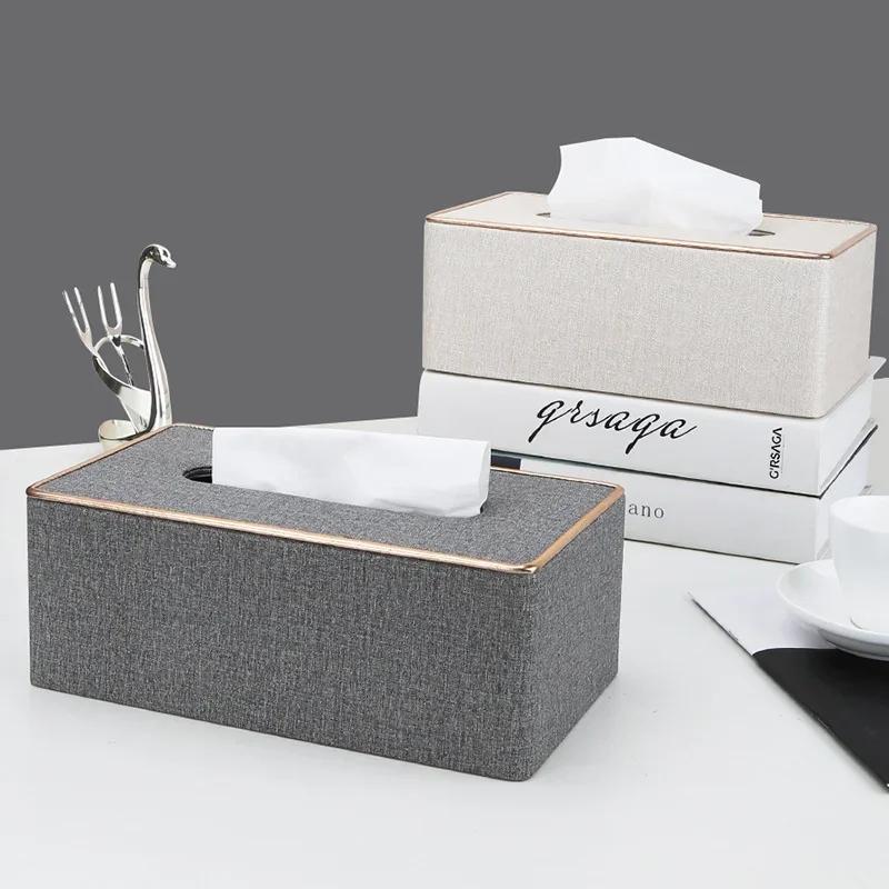 Marble Golden Rim Tissue Box Desktop Washroom Towel Paper Holder Office Desk Tissue Protected Case Metal Color Edge Napkin Box