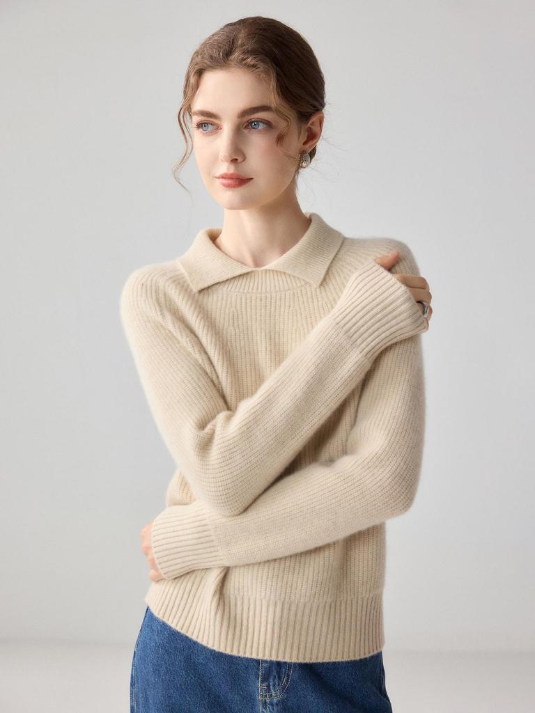 Elegant Lapel Cashmere Knitwear: Women's Long Sleeve Doll Collar Casual Sweater