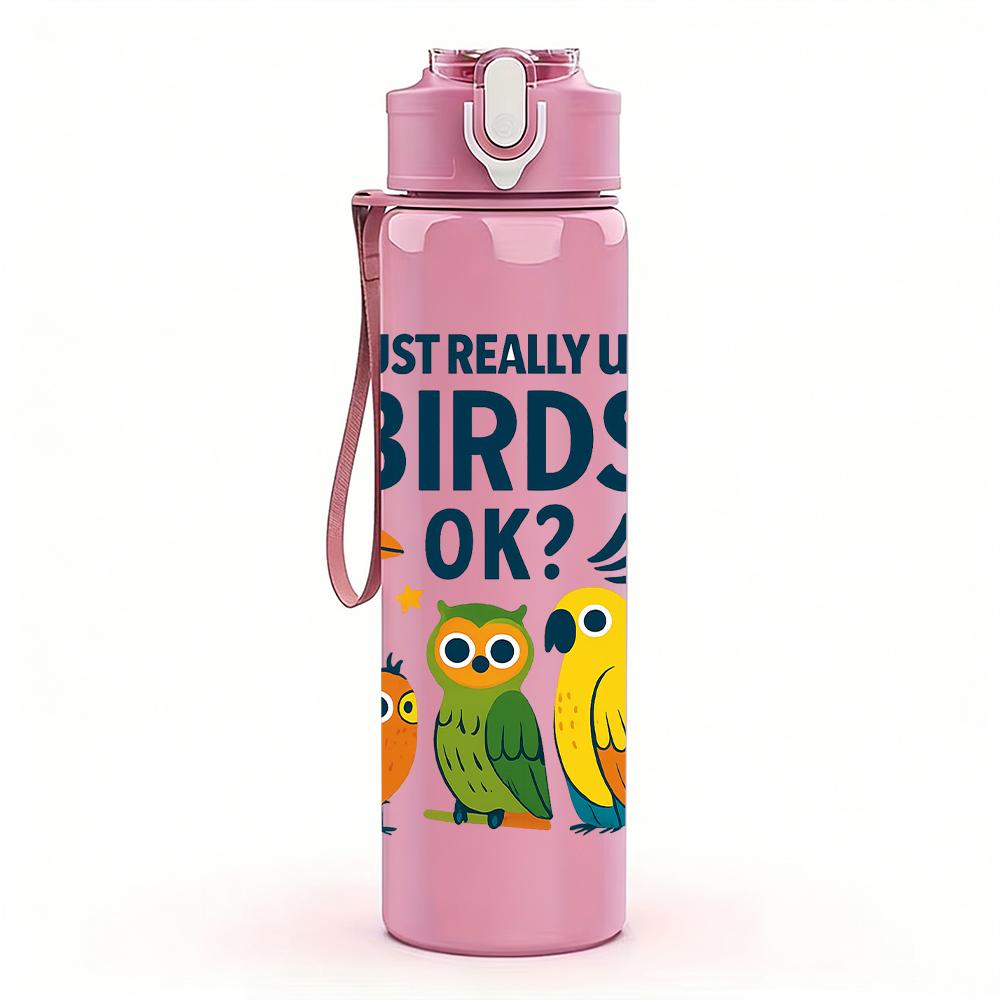 1PC Colorful Parrot Group Letter 750ml Color Plastic Sports Water Bottle Leakproof Flip Straw Lid For Sports Office Home Use