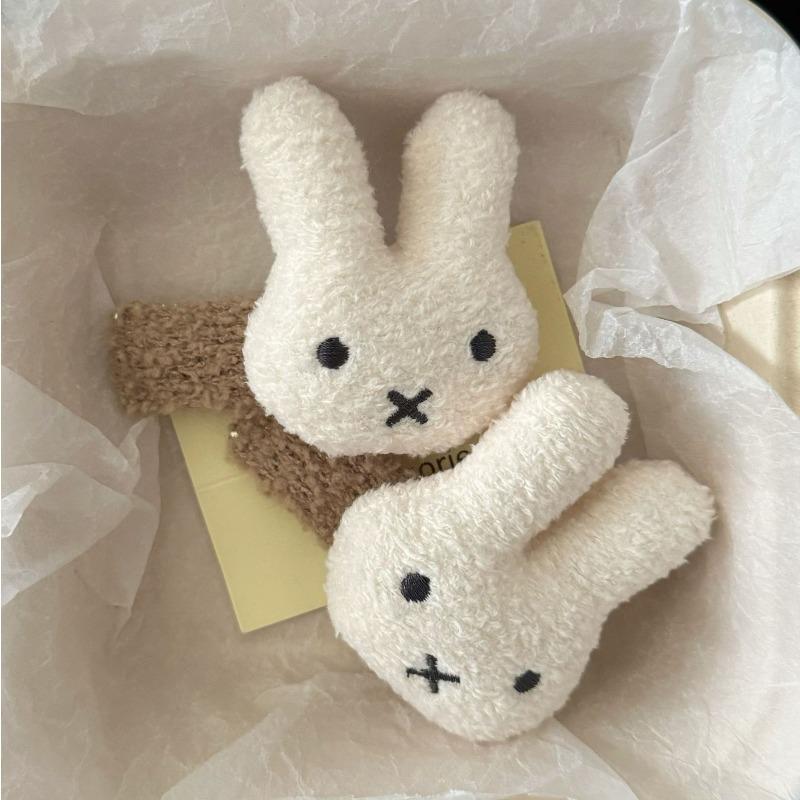 2 szt. Pluszowy króliczek w kolorze kawy, Urocza dziewczynka z grzywką i wsuwkami, Wszechstronne, miękkie i urocze akcesoria do włosów