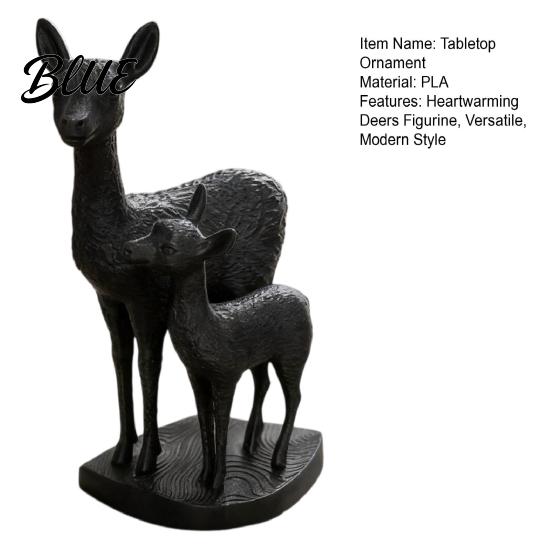 Warm Home Decoration Mom And Child Deer Statue, 3D Printed Deers Ornament, Modern Soft Family Vibe Ornament Black Figurine, Tabletop for Office Living