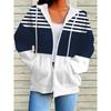 Abbigliamento Sportivo Casual Oversize, Felpa con Cappuccio e Coulisse da Donna, Strisce Color Block Stampate, Zip