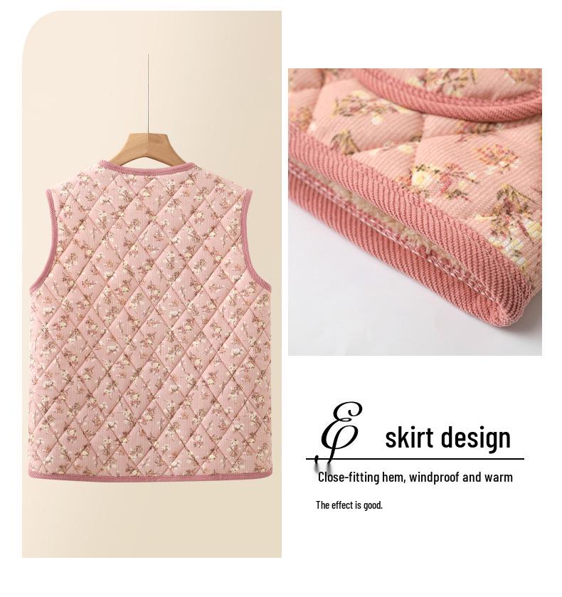 Elegante Herbst/Winter Samtweste für Frauen mittleren Alters - Warm, stilvoll, Oberbekleidung mit Blumendruck.