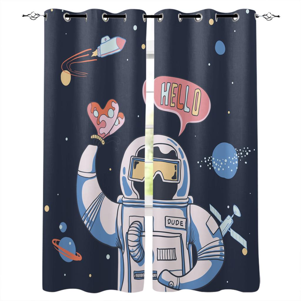 Perdele pentru fereastră cu model de rachetă nava spațială Bucătărie Dormitor Perdele decorative cu panouri pentru camera de zi