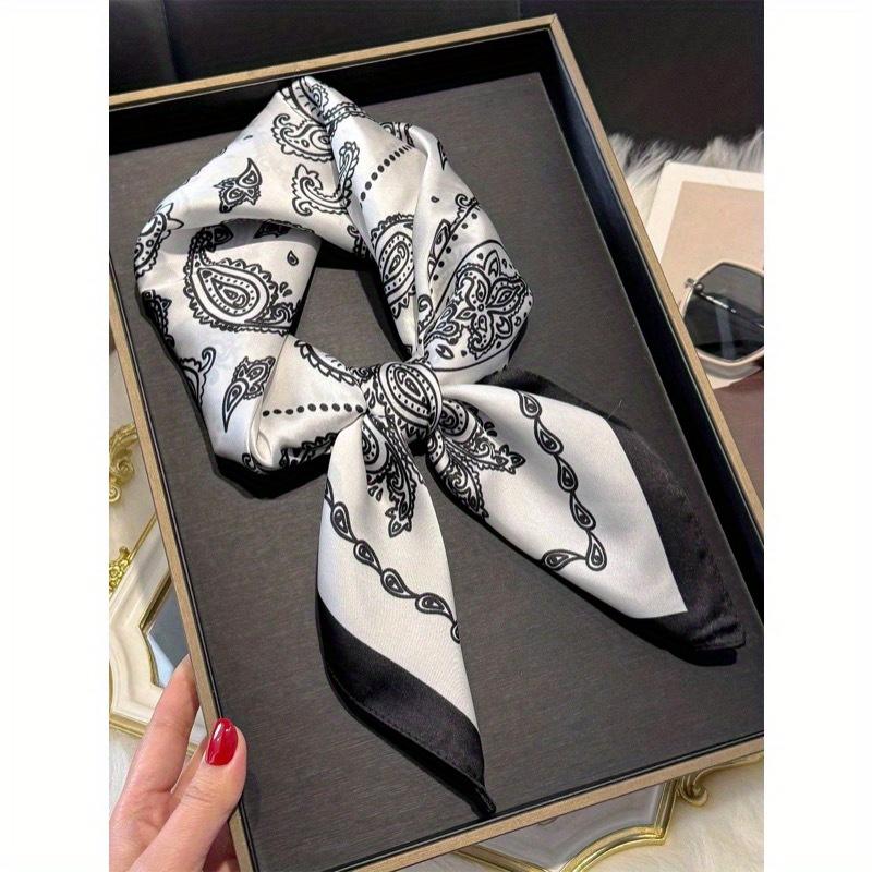 

1pc Women Silky Paisley Floral Print 70cm Square Scarf, Versatile Bandana, Waist Tie, Hair Accessory, Fashion Neckerchief