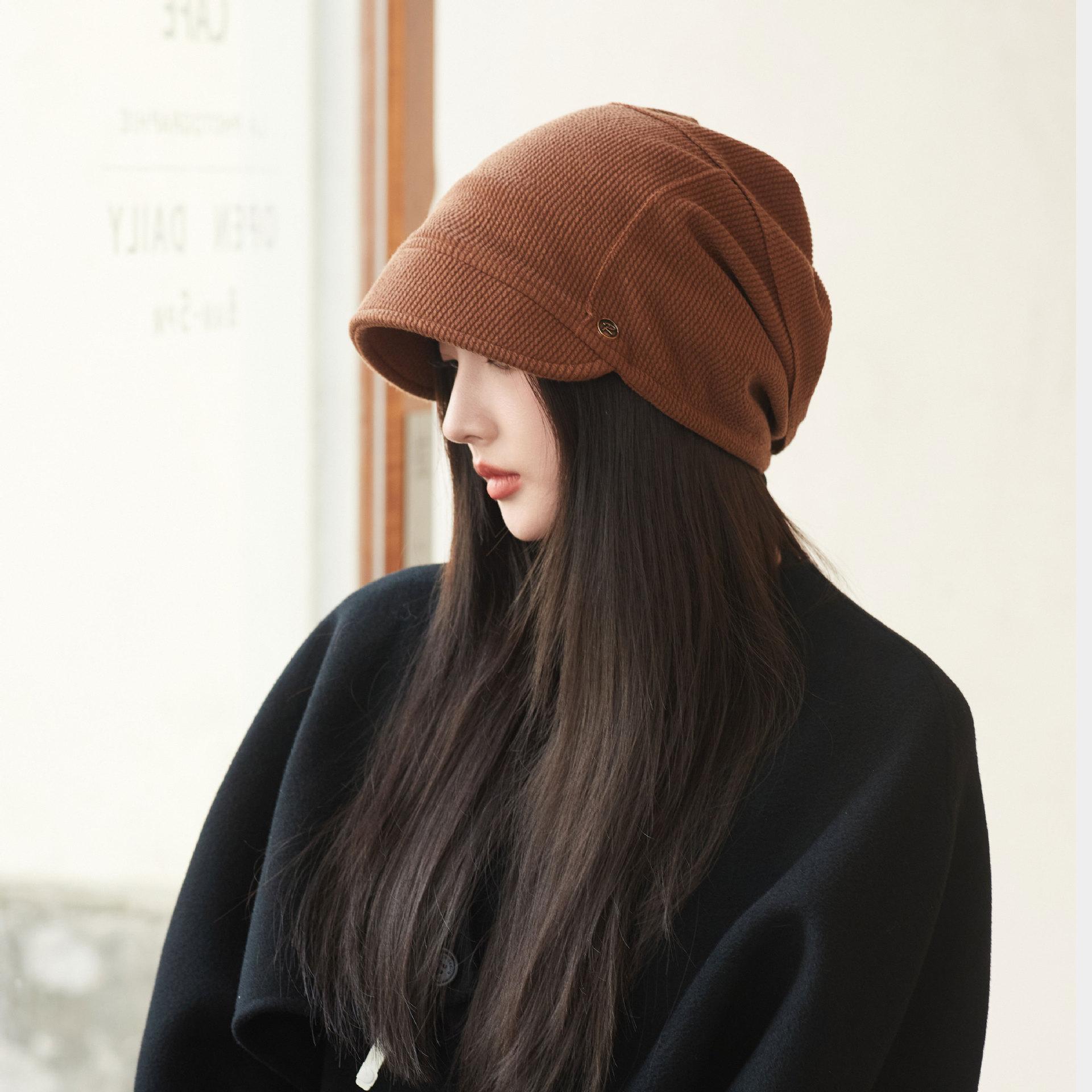 

Шляпа женская весенне-осенняя тонкая новая холодная шапка, подчеркивающая лицо, маленькая шапка-пуловер, большая окружность головы, шапка для укладки, простая шапка для головы One Size