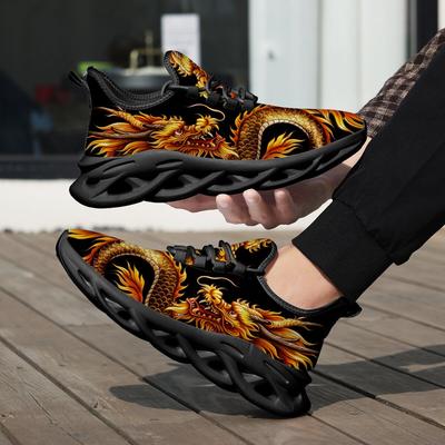 Dragon Themed Sneakers Men Breathable Lightweight Low Top Lace-Up Shoes Women Running Hiking Casual Sports Footwear