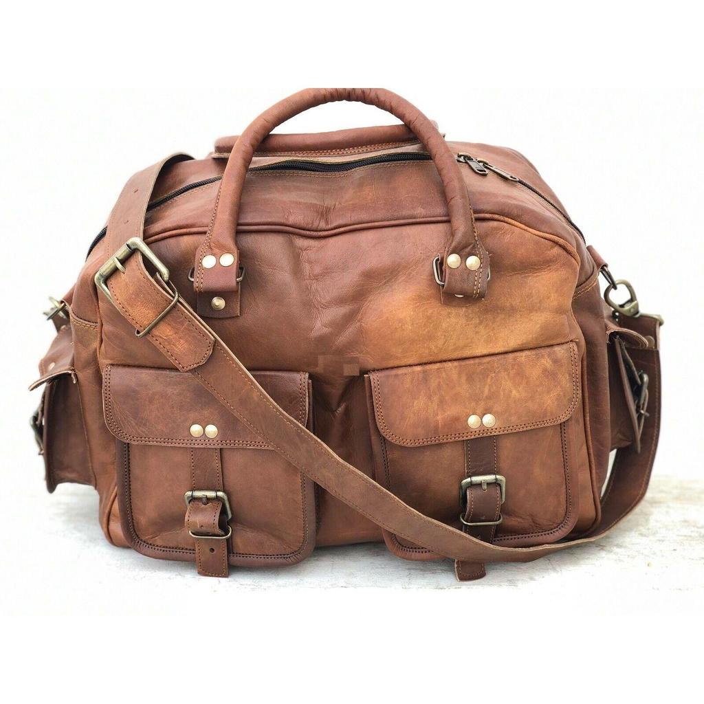 Men's Lightweight Durable Leather Duffel Luggage Overnight Air Cabin Weekend Bag