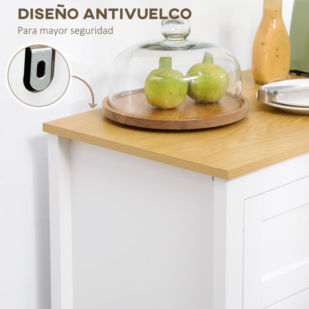 Modern Kitchen Sideboard Auxiliary Buffet Cabinet with Drawer Adjustable Shelf and 2 Glass Doors 80x40x90 cm White