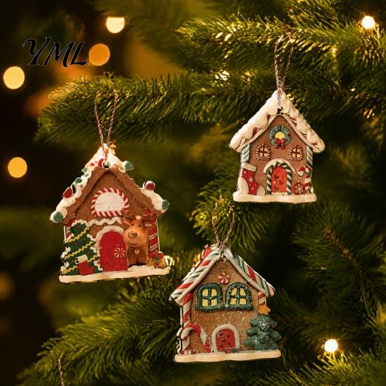 Small Gingerbread House Gifts 12Pcs Wooden Ornaments for Christmas Tree Decorations, Rustic Hanging Xmas Fireplace Decorations Decor with Festive