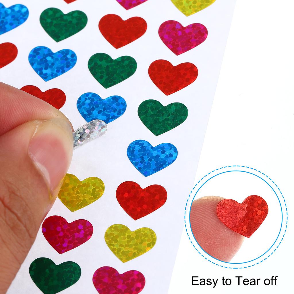 20/60Sheets Heart Reward Stickers Sparkling Self Adhesive Colorful Sticker Heart Love Sticker Labels for Office Classroom Party