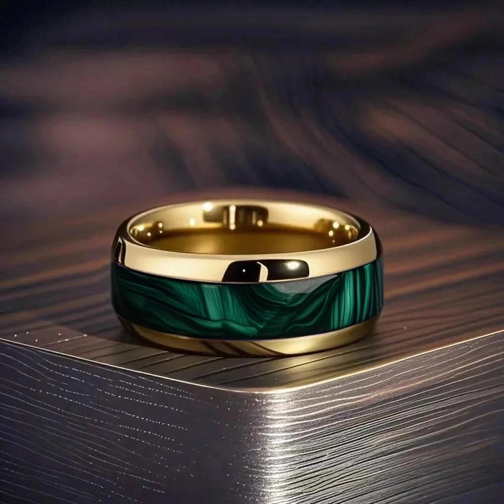 Drop Shipping With Dark Green Abalone Shell Inlay Rings Fashion 8mm Men Stainless Steel Ring for Men Women Wedding Band Jewelry