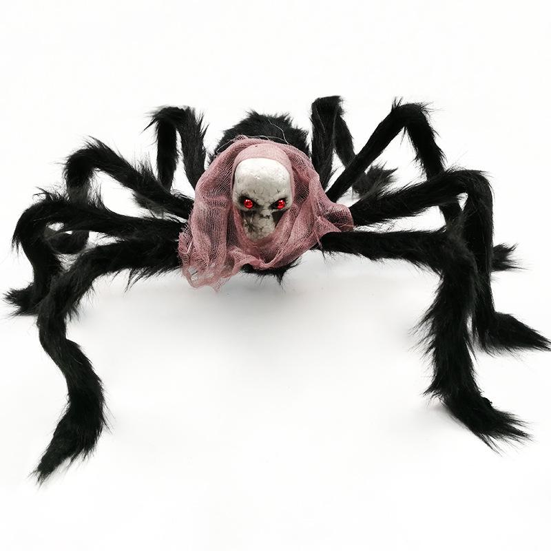 75cm Halloween Simulated Skull Spider Giant Black Spider Decor Haunted House Prop Indoor Outdoor Decor Haunted House Prop Toy