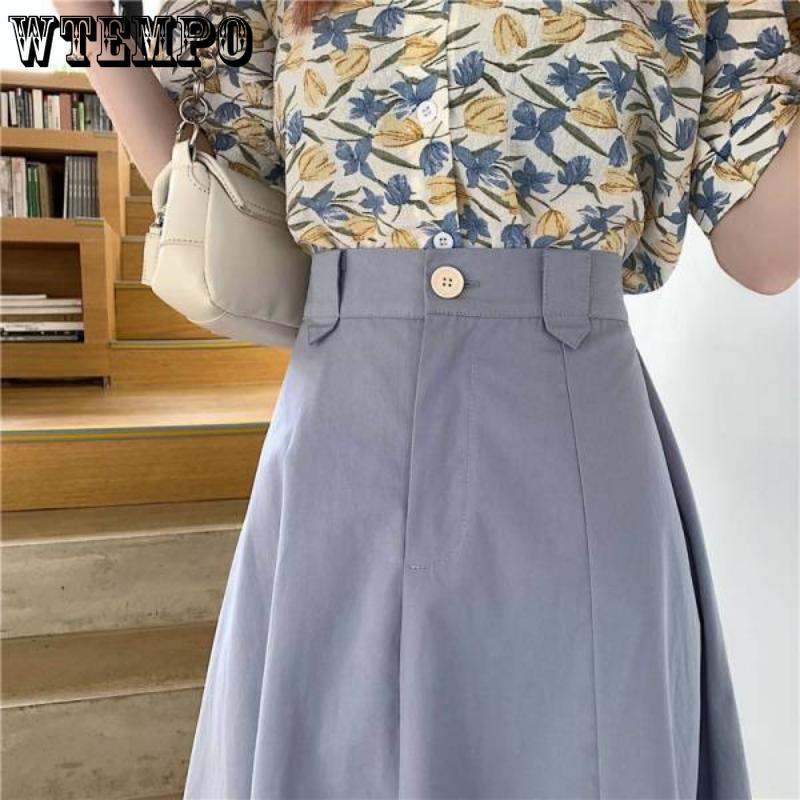 Female Simple Solid Mid-length Half-body Skirt Spring and Summer A Line High Waist Thin Design Sense Niche Elastic Waist Umbrella Skirt
