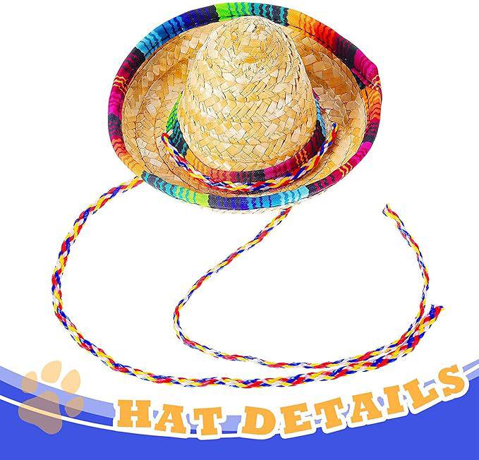 Mexican Dog Hat & Striped Scarf Set - Straw Hat & Bandana Combo