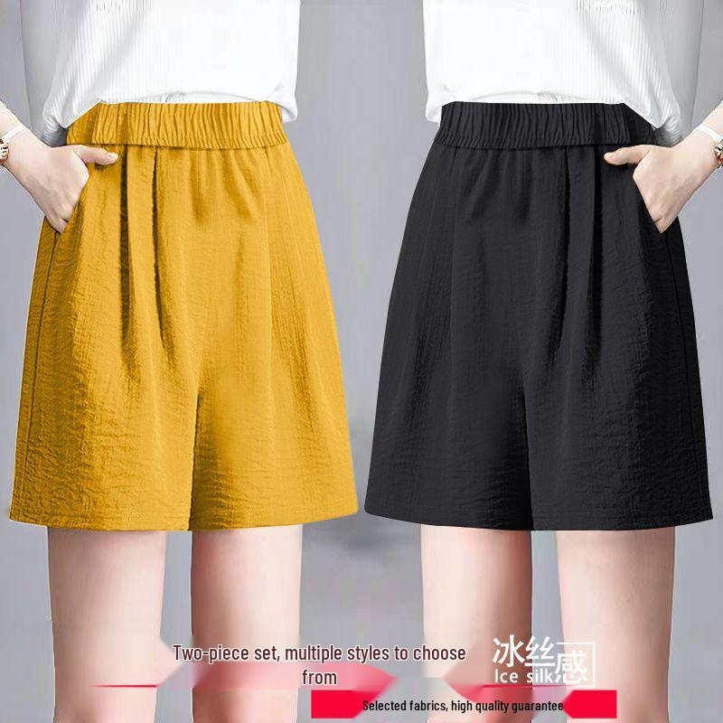 Ice Silk Women's Plus Size Summer Capris: Loose Straight, High Waist, Casual Wide Leg Shorts