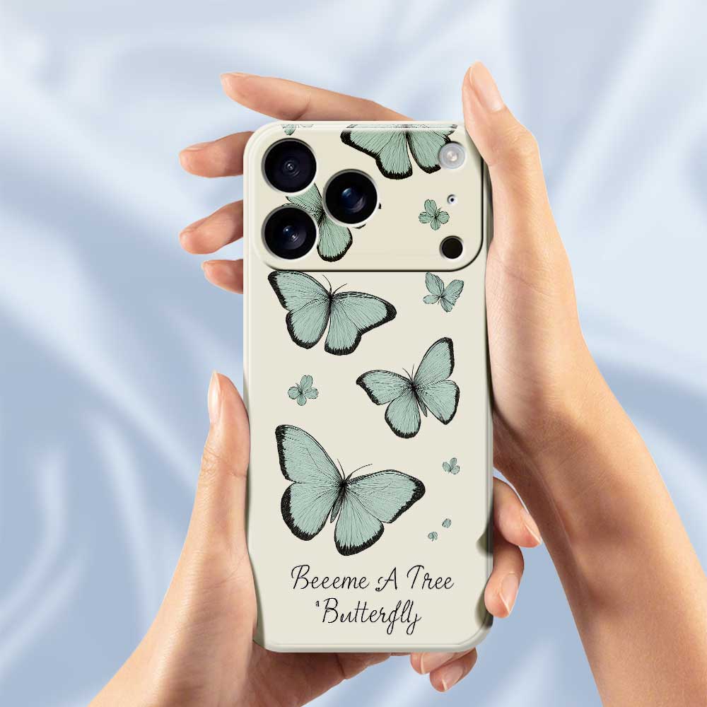 For iPhone 17 Pro Case Green Butterfly Pattern Printing Straight Edge TPU Phone Back Cover