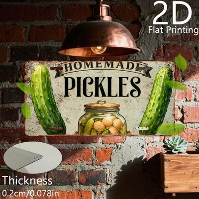 2D Flat, 1pc Vintage Aluminum Sign, Decorative Plaque and Ornament (6" X 12"), Homemade Pickles, Vintage Home Decor
