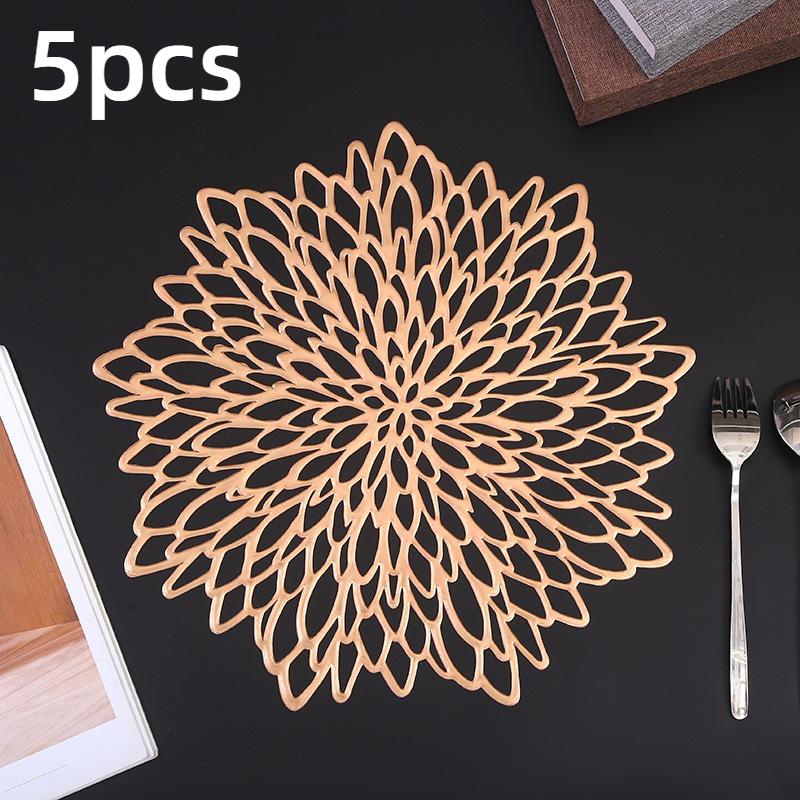 5 Stück Tischsets - Elegantes gepresstes rundes Blattdesign, langlebig & dekorativ für Weihnachten, Tischdeko | Elegante Tischdekoration
