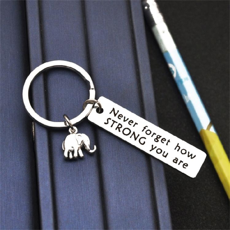 Metal Elephant Keychain Featuring Empowering Slogan Strength Wisdoms Symbol Inspirational Desk Decoration Items