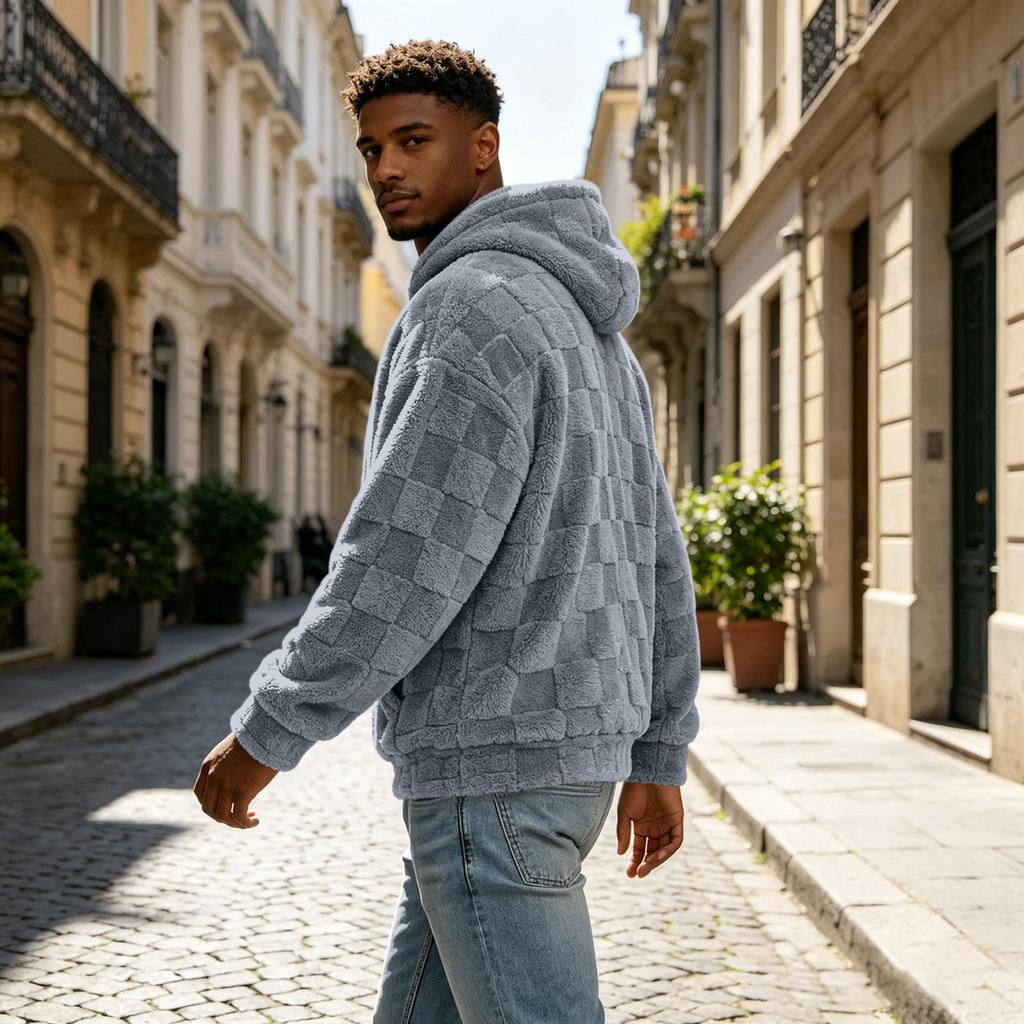 Men's Checkered Hoodie, Long Sleeve Pullover - Warm Thick Casual Sweatshirt for Daily Wear