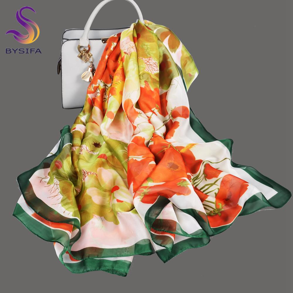 Light Green Silk Scarf Ladies Spring Fall Winter Floral Large Size Long Scarves Wraps Summer Beach Shawl Cover-ups