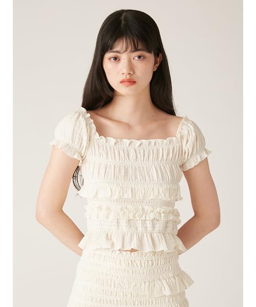 Lily Brown Shirred Frill Top LWFT251185 IVR Free Size Women's