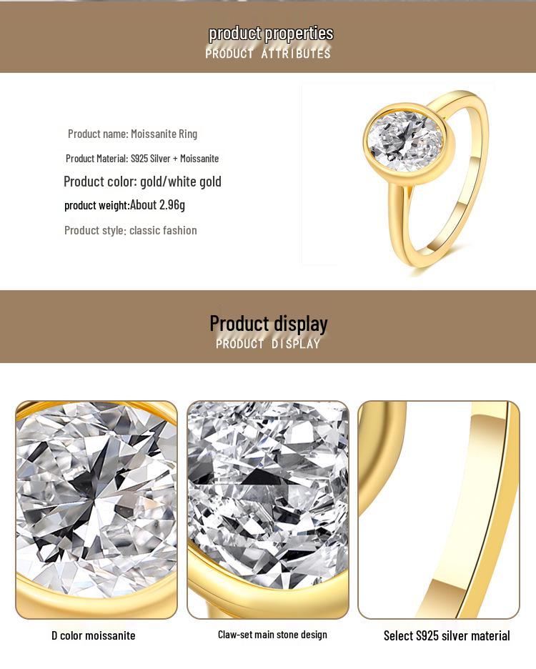 S925 Sterling Silver Moissanite Ring for Women, Irregular Egg Shape, High-End Design