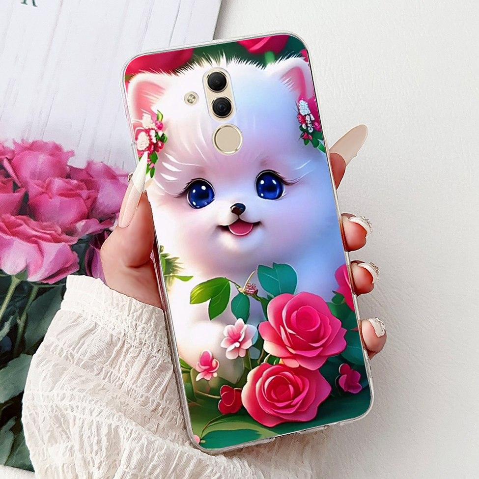Clear For Huawei Mate 20Lite SNE-LX3 INE-LX2 Back Cover For Huawei Mate 20 Lite Case Cute Cartoon Cat Luxury Flowers Funny Funda