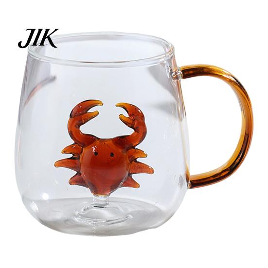 Coffee Milk Drink Cup Handmade Glass Animal Plant Shape Transparent Water Cute with Colorful Handle Creative Tea Mug