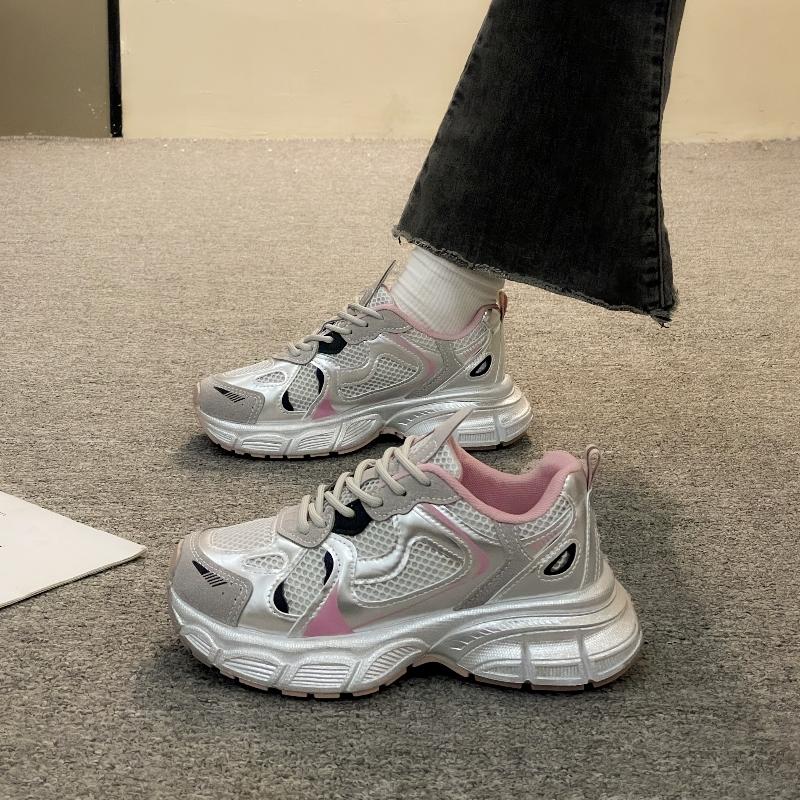 

Серебристо-серые кроссовки папы женские 2025 новые женские весенние популярные спортивные туфли небольшое увеличение роста модные повседневные туфли 35 розовый